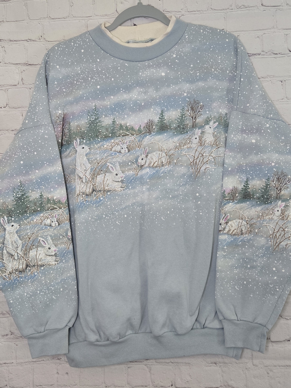 American Vintage Light Blue Winter Rabbit Crewneck Sweater